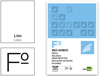 Recambio Liderpapel Din A-4 100h 60g/m² liso 4 taladros